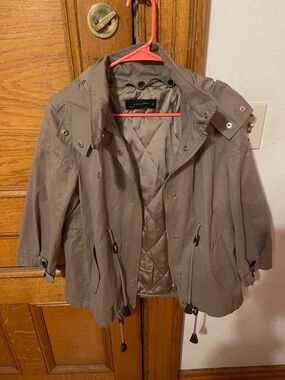Zara Neutral Taupe Women’s Hooded Utility Jacket - 3/4 Sleeves